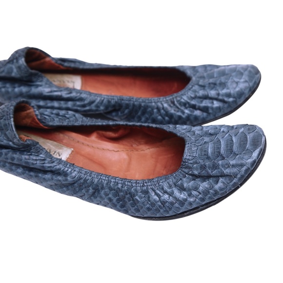 LANVIN Ballet Flats Blue Python Leather Stretch Slip On Flat Exotic Sz 37.5 - Picture 8 of 14